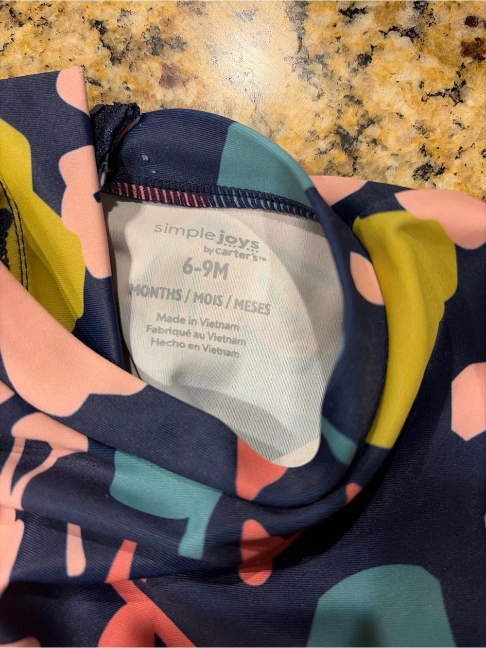 EUC SimpleJoys Carter's Navy Floral Long-Sleeve Rashguard - 6-9 months
